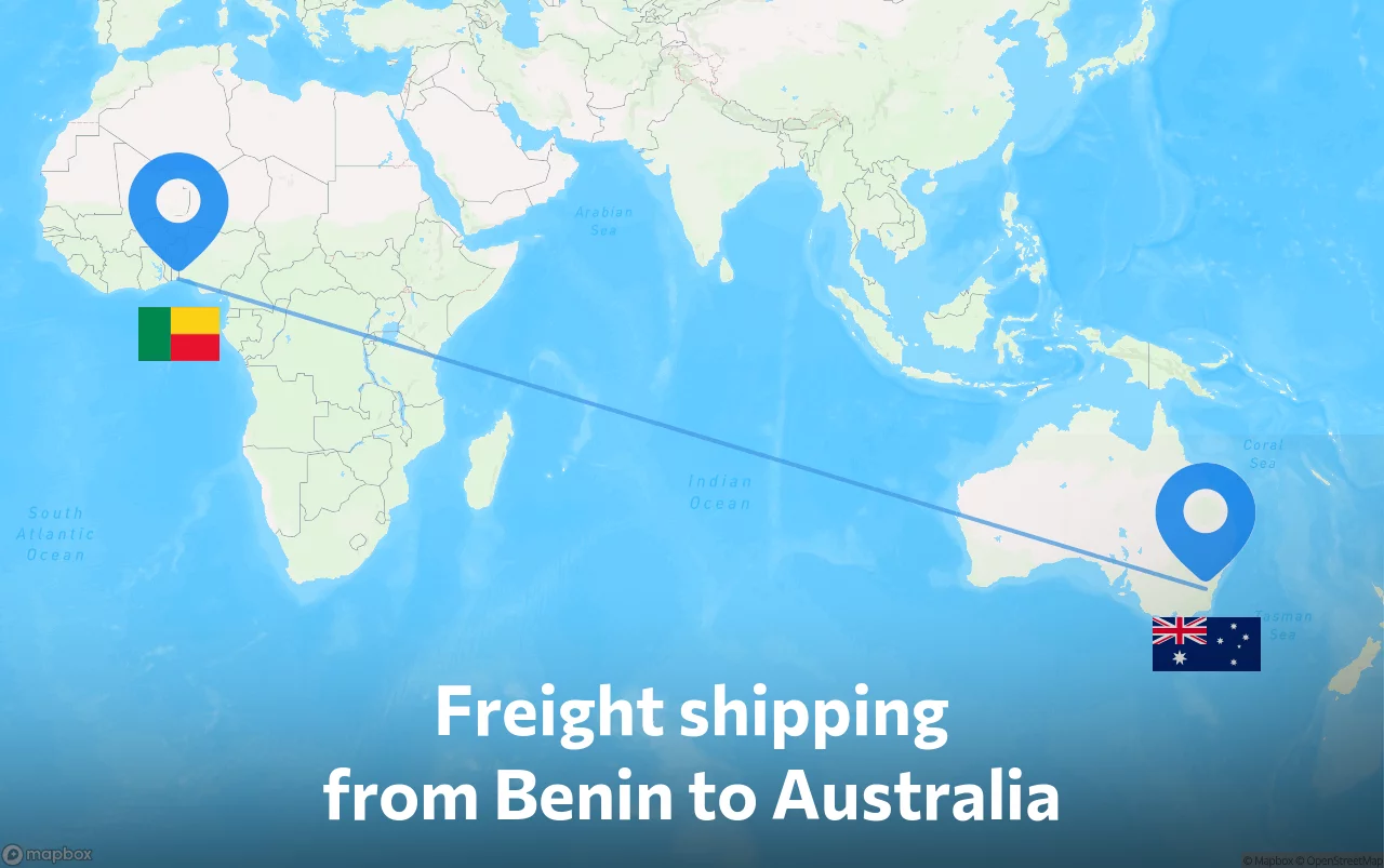 Shipping route from Benin to Australia