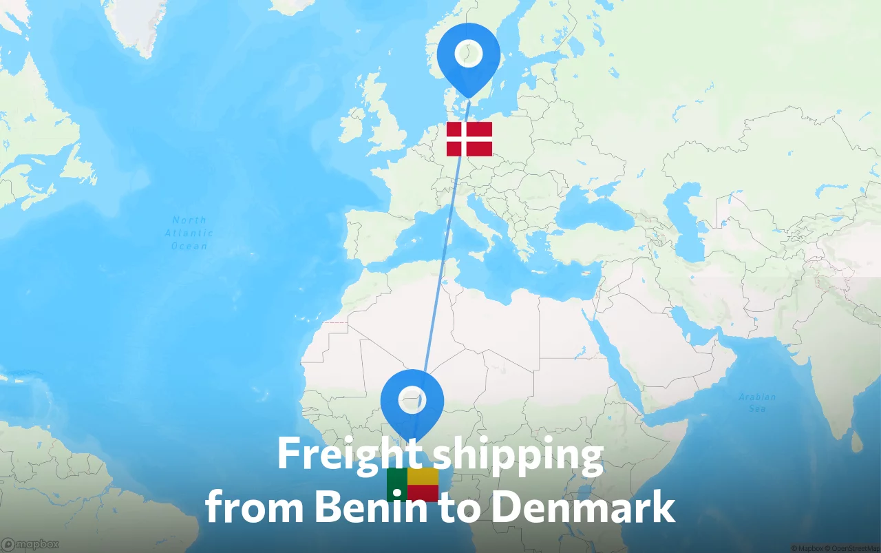 Shipping route from Benin to Denmark