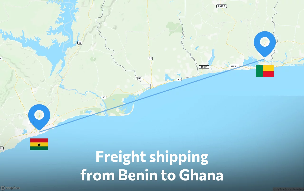 Shipping route from Benin to Ghana