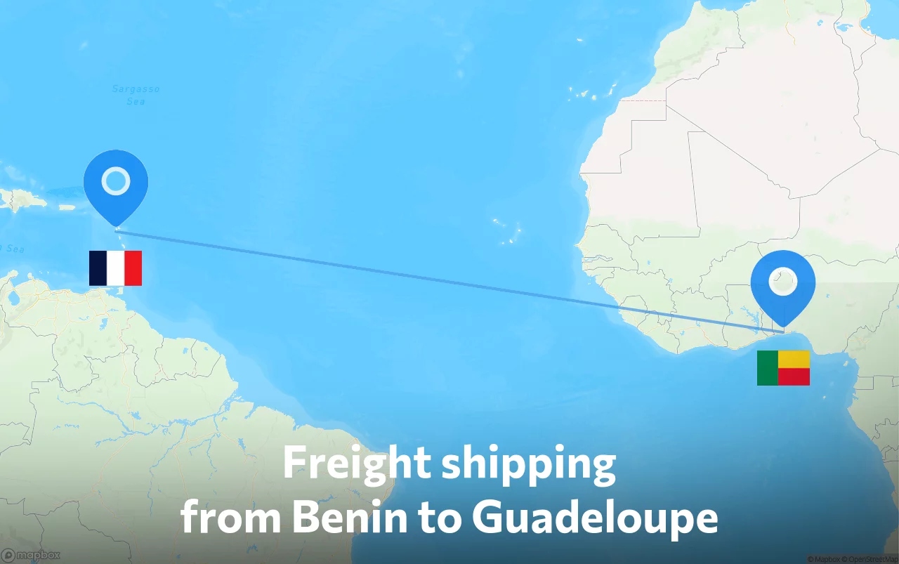 Shipping route from Benin to Guadeloupe