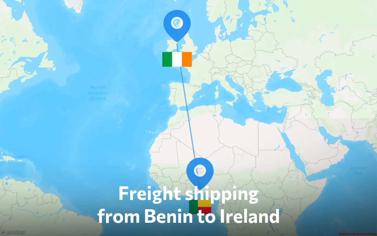 Shipping route from Benin to Ireland