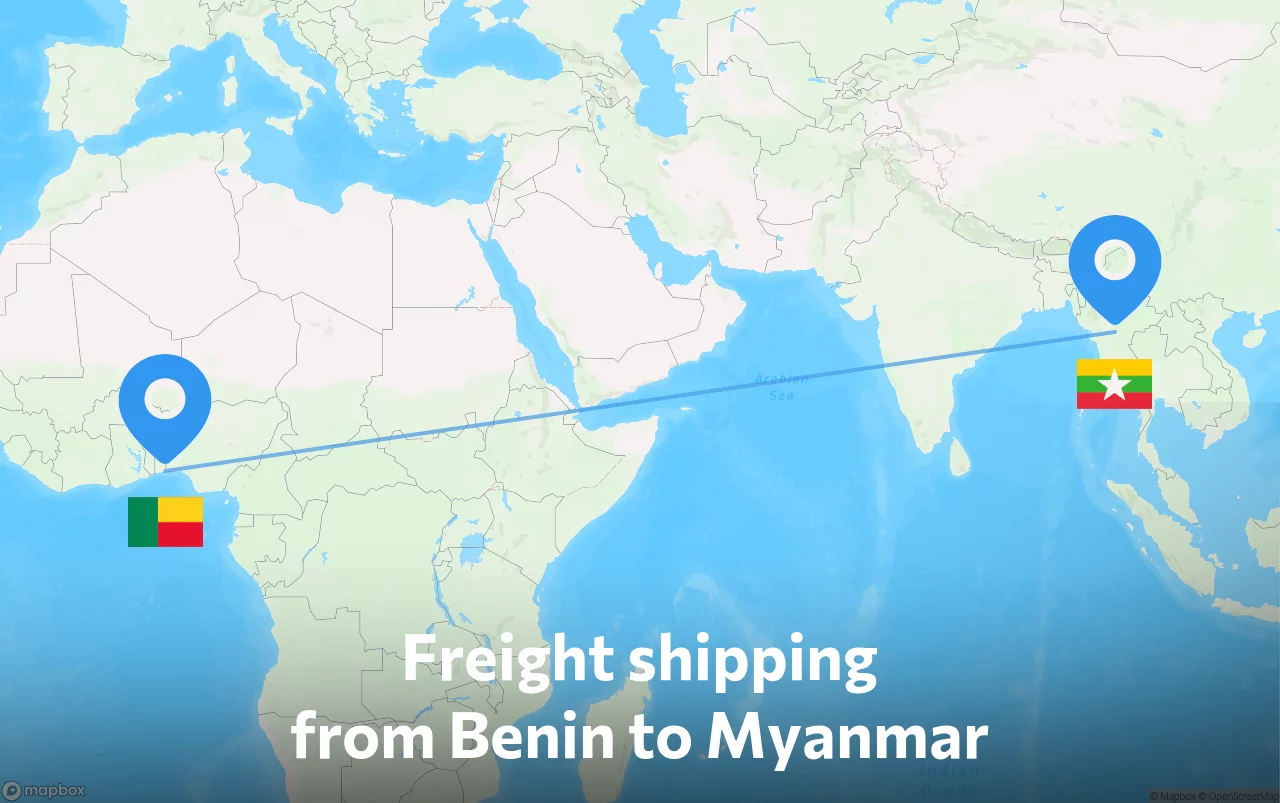 Shipping route from Benin to Myanmar