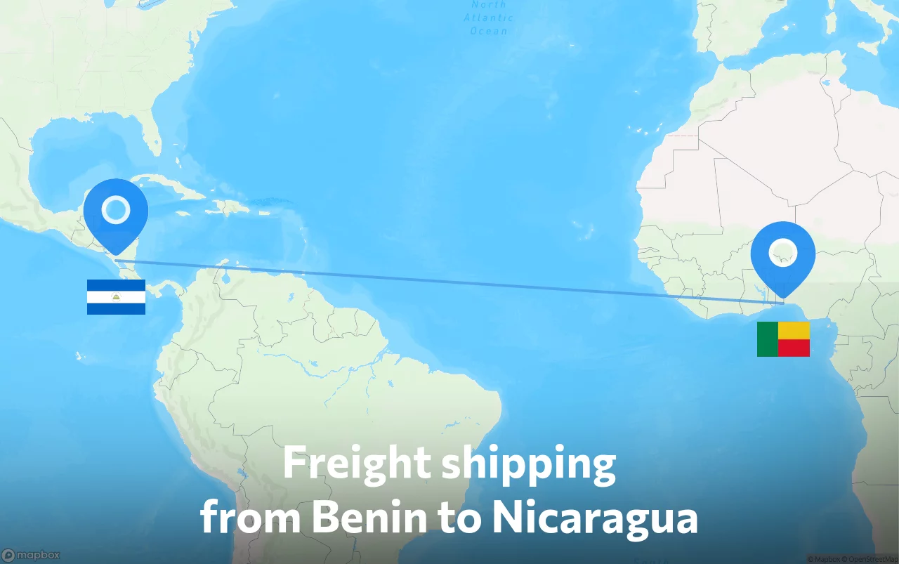 Shipping route from Benin to Nicaragua