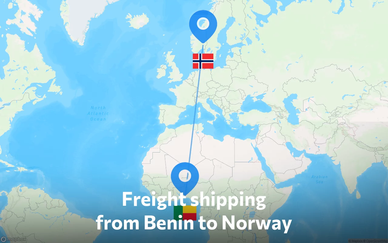 Shipping route from Benin to Norway