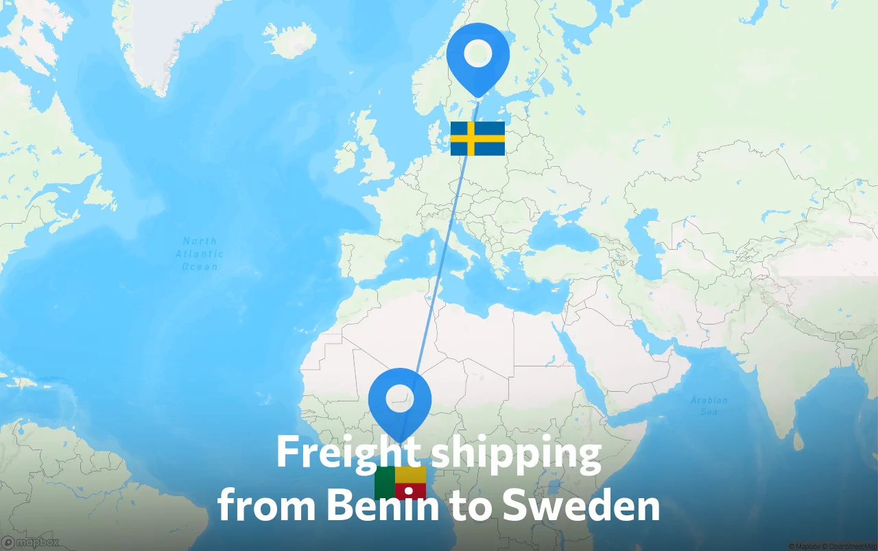 Shipping route from Benin to Sweden
