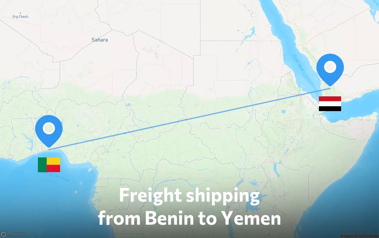 Shipping route from Benin to Yemen