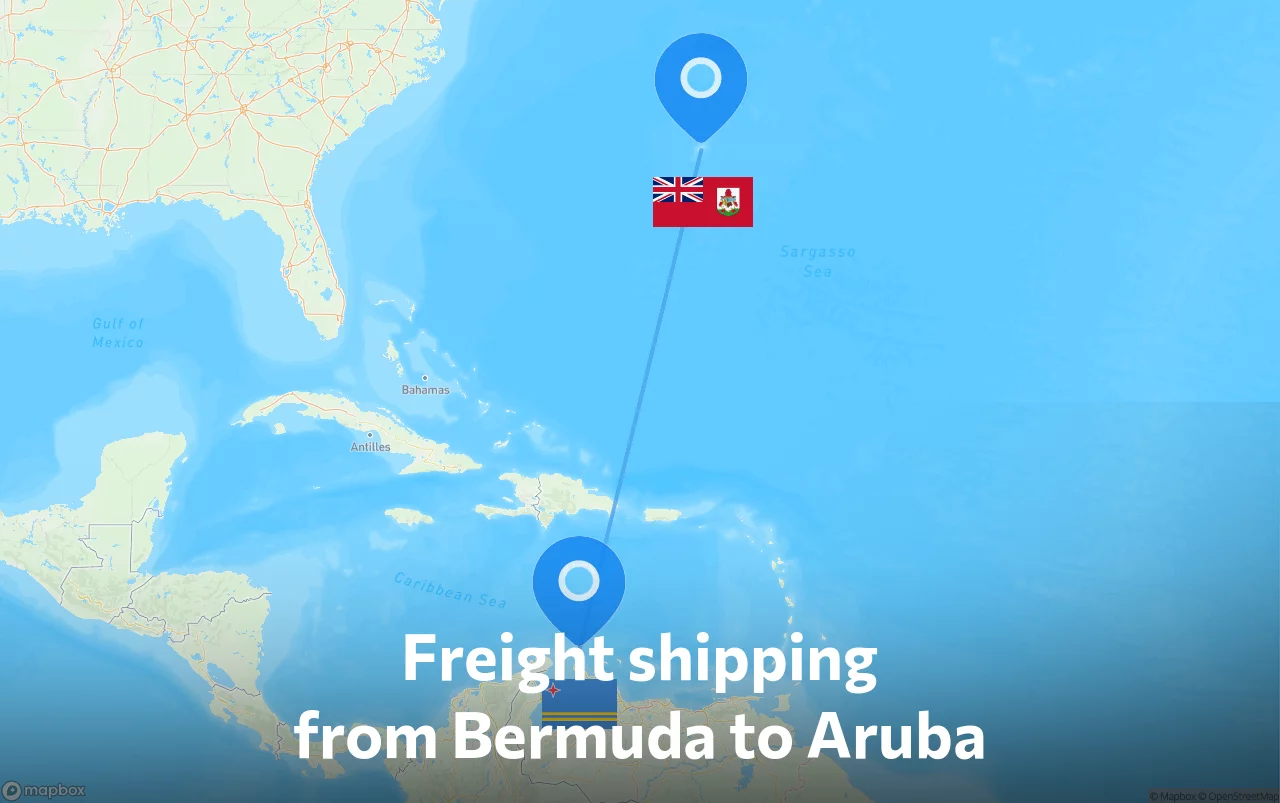 Shipping route from Bermuda to Aruba