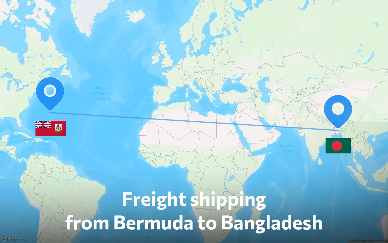Shipping route from Bermuda to Bangladesh