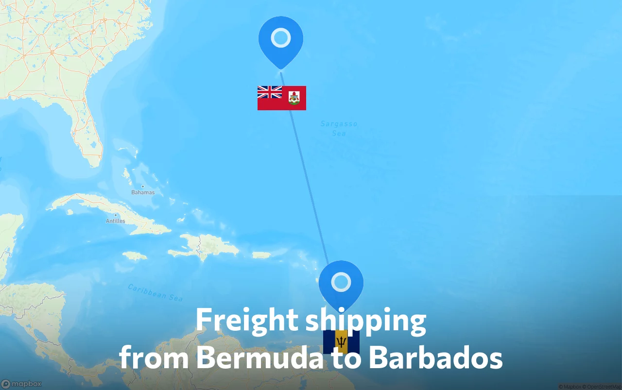 Shipping route from Bermuda to Barbados