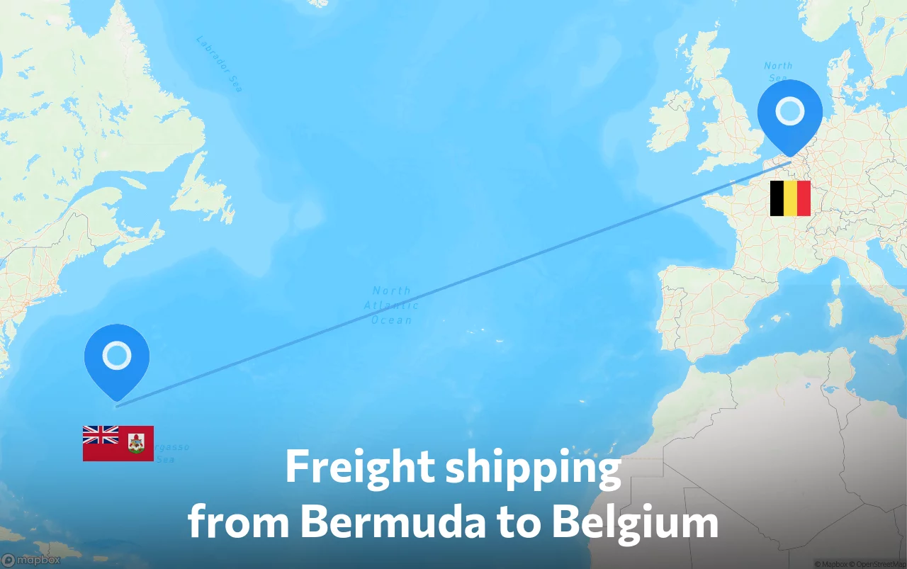 Shipping route from Bermuda to Belgium
