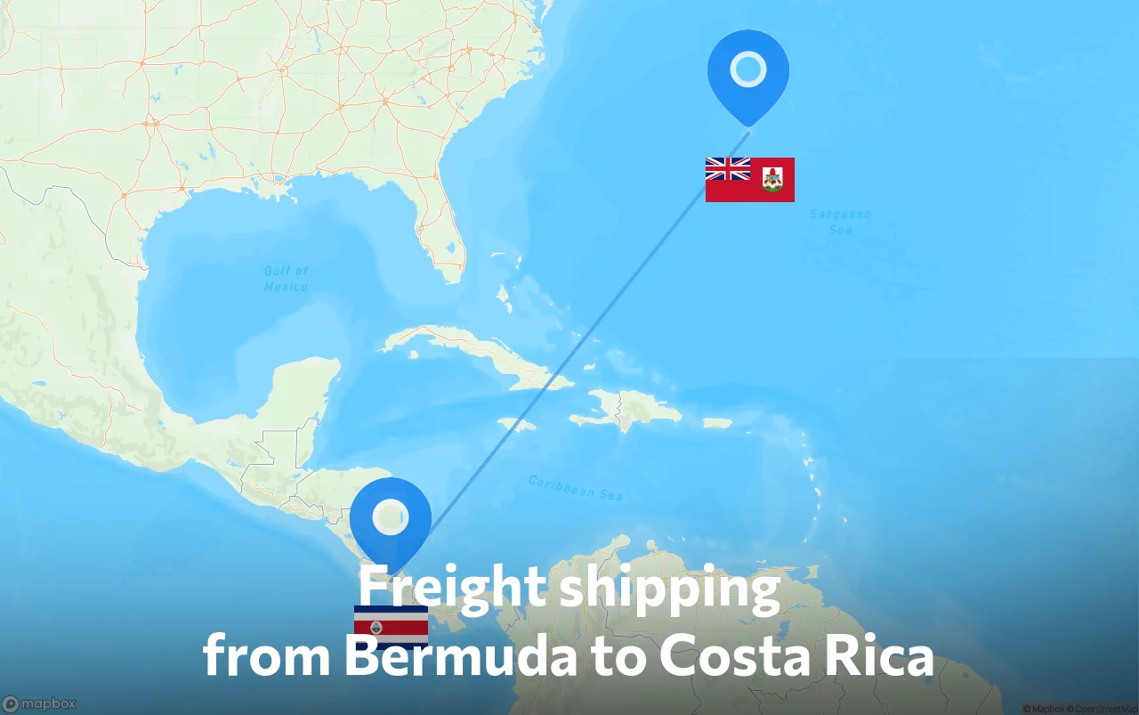 Shipping route from Bermuda to Costa Rica