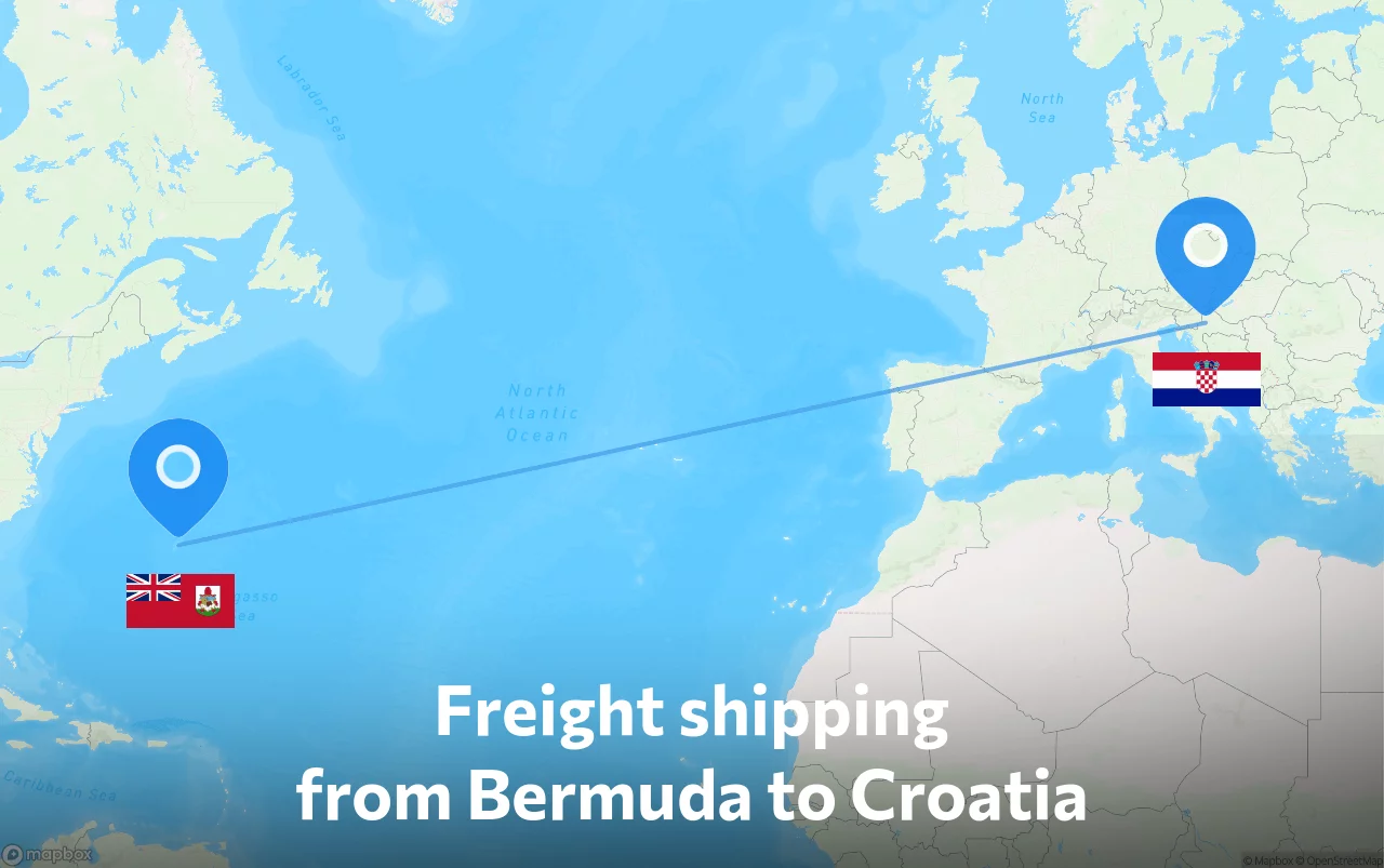 Shipping route from Bermuda to Croatia
