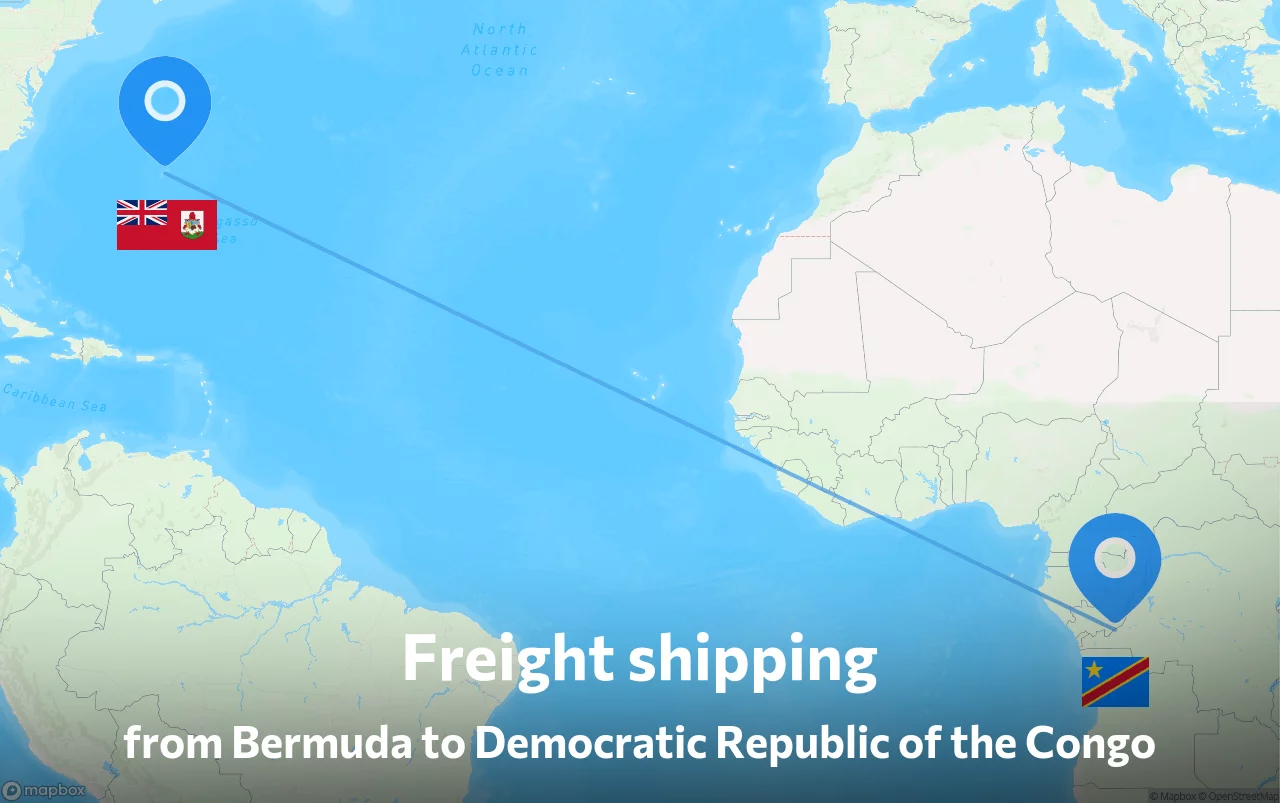 Shipping route from Bermuda to Democratic Republic of the Congo