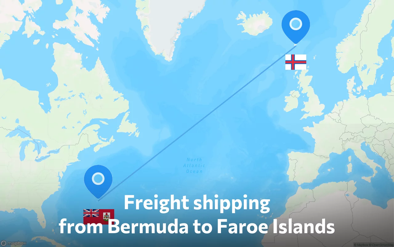 Shipping route from Bermuda to Faroe Islands