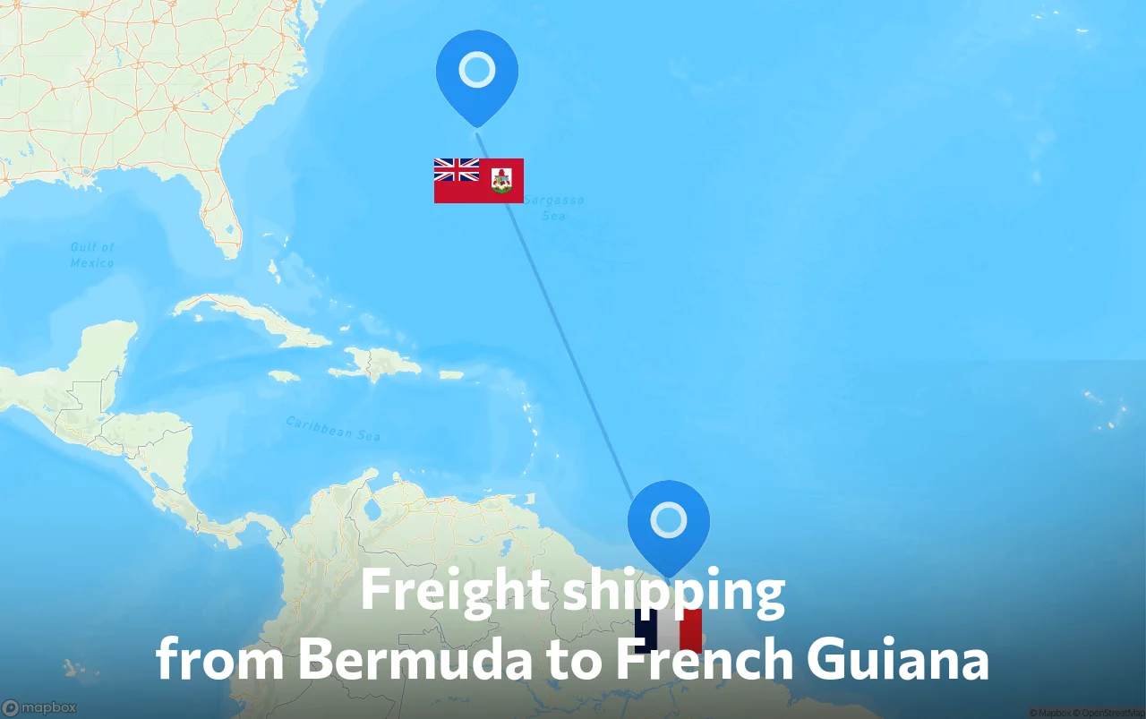 Shipping route from Bermuda to French Guiana