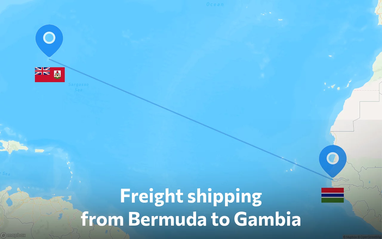Shipping route from Bermuda to Gambia