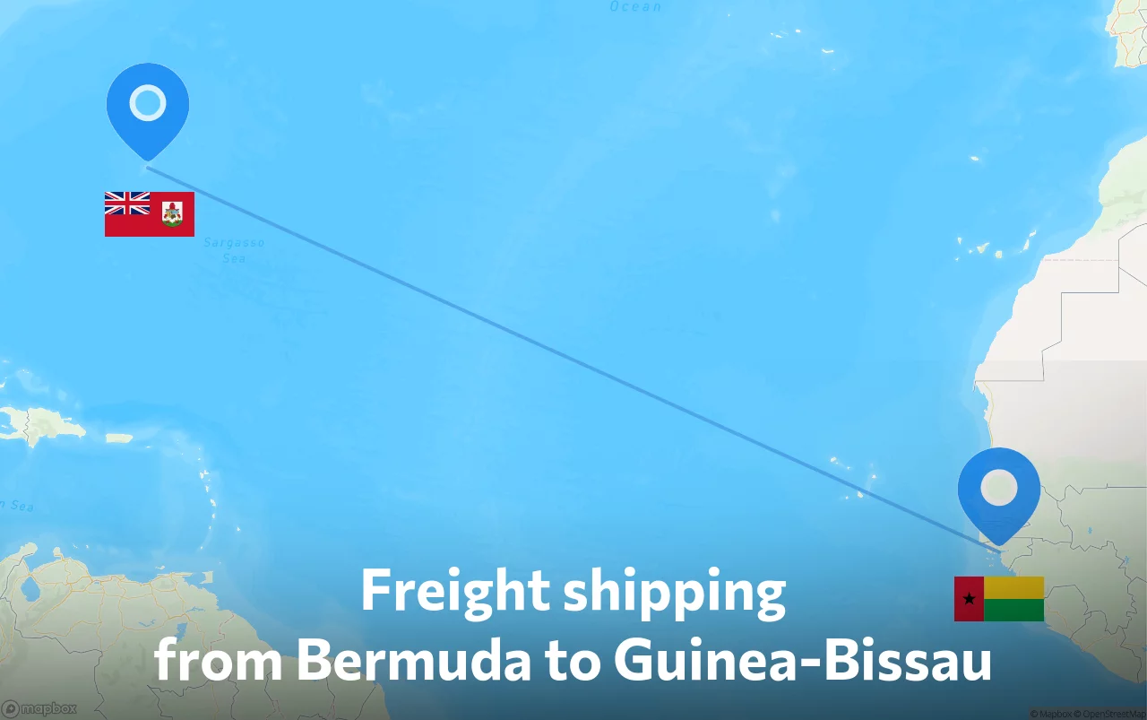 Shipping route from Bermuda to Guinea-Bissau