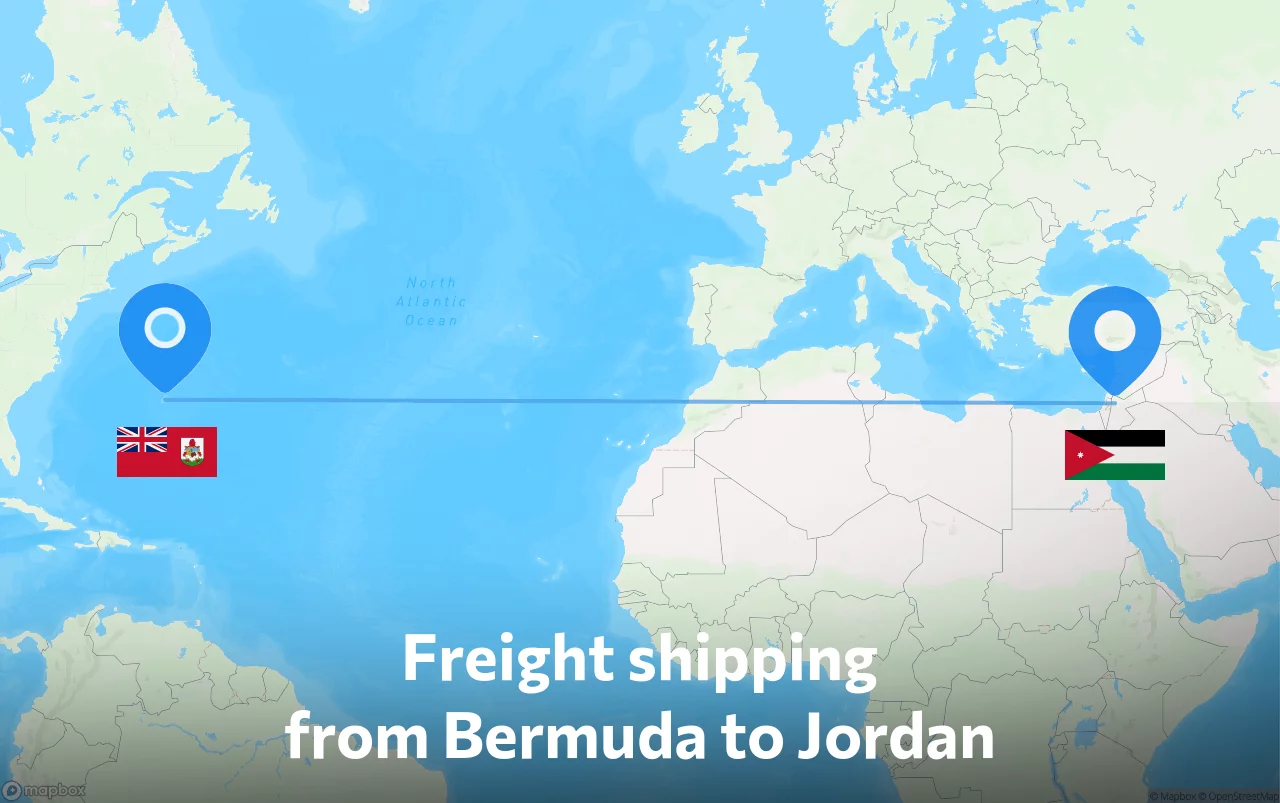 Shipping route from Bermuda to Jordan