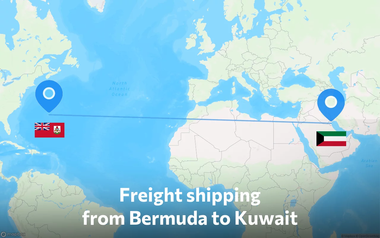 Shipping route from Bermuda to Kuwait