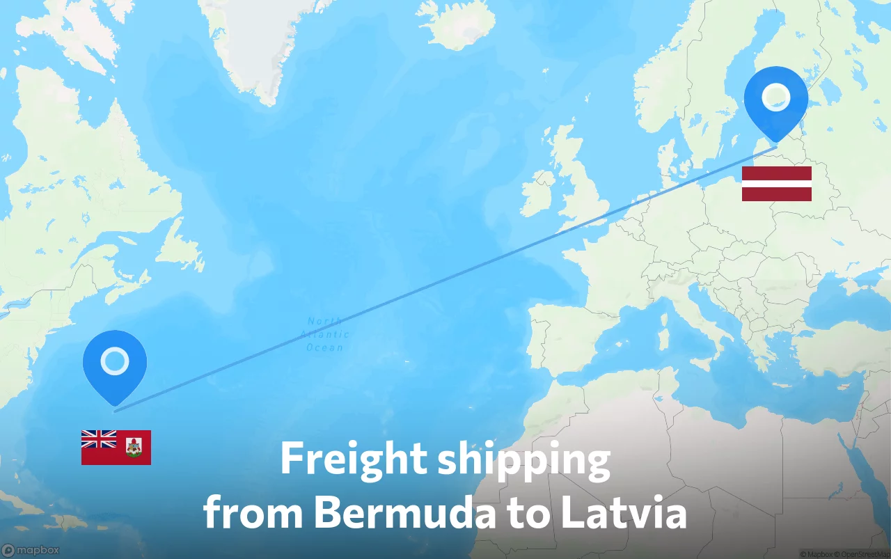 Shipping route from Bermuda to Latvia