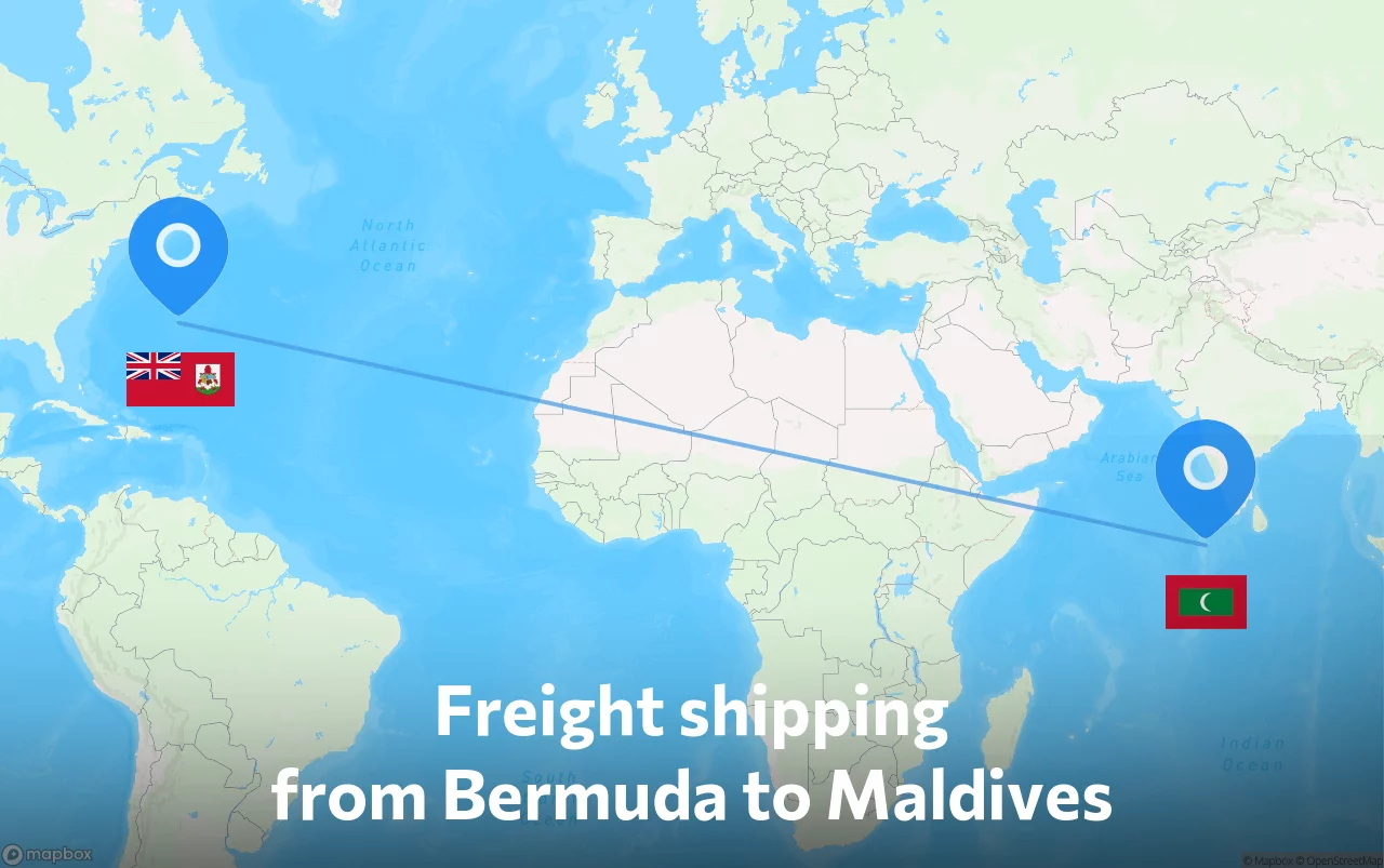 Shipping route from Bermuda to Maldives