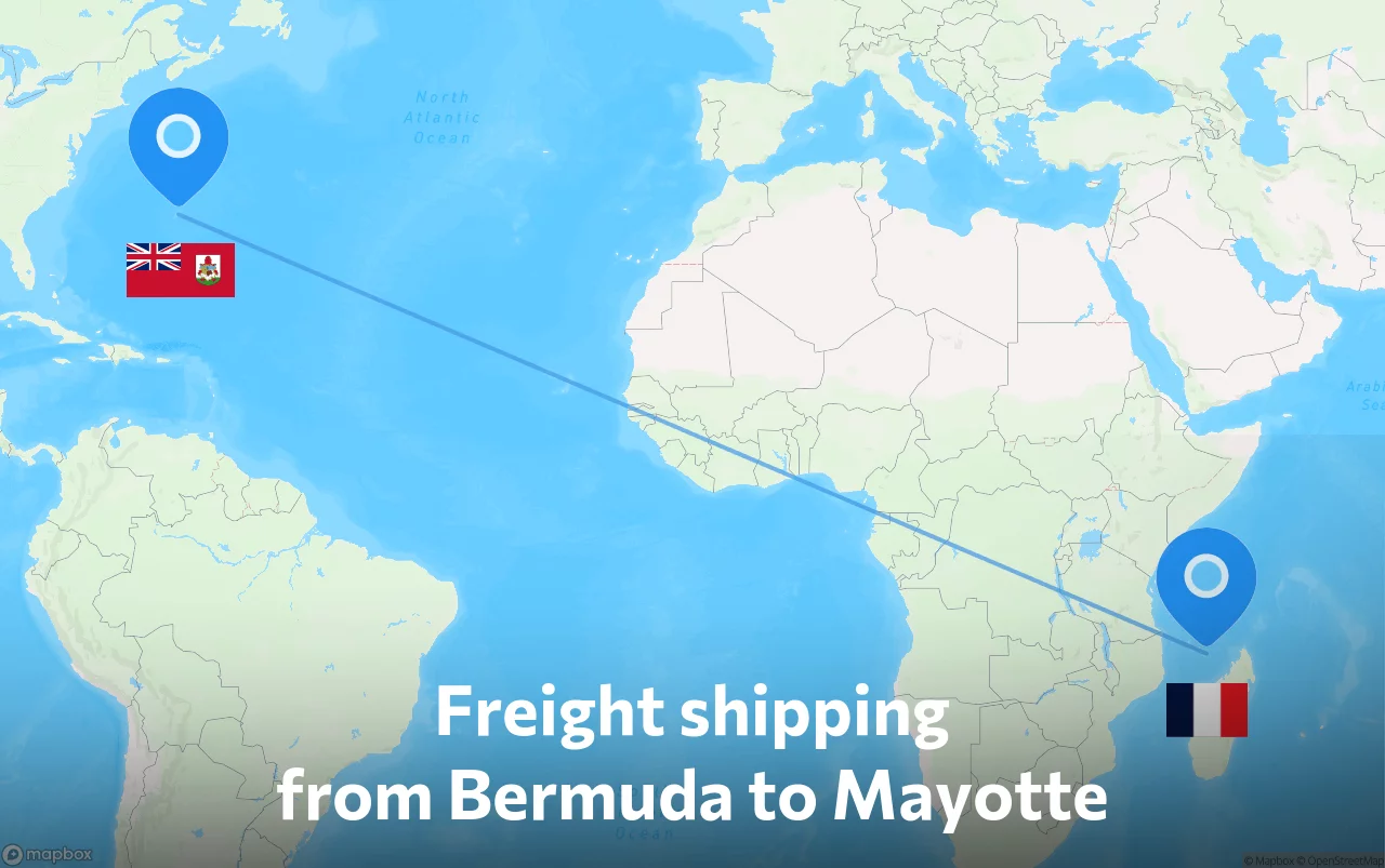 Shipping route from Bermuda to Mayotte
