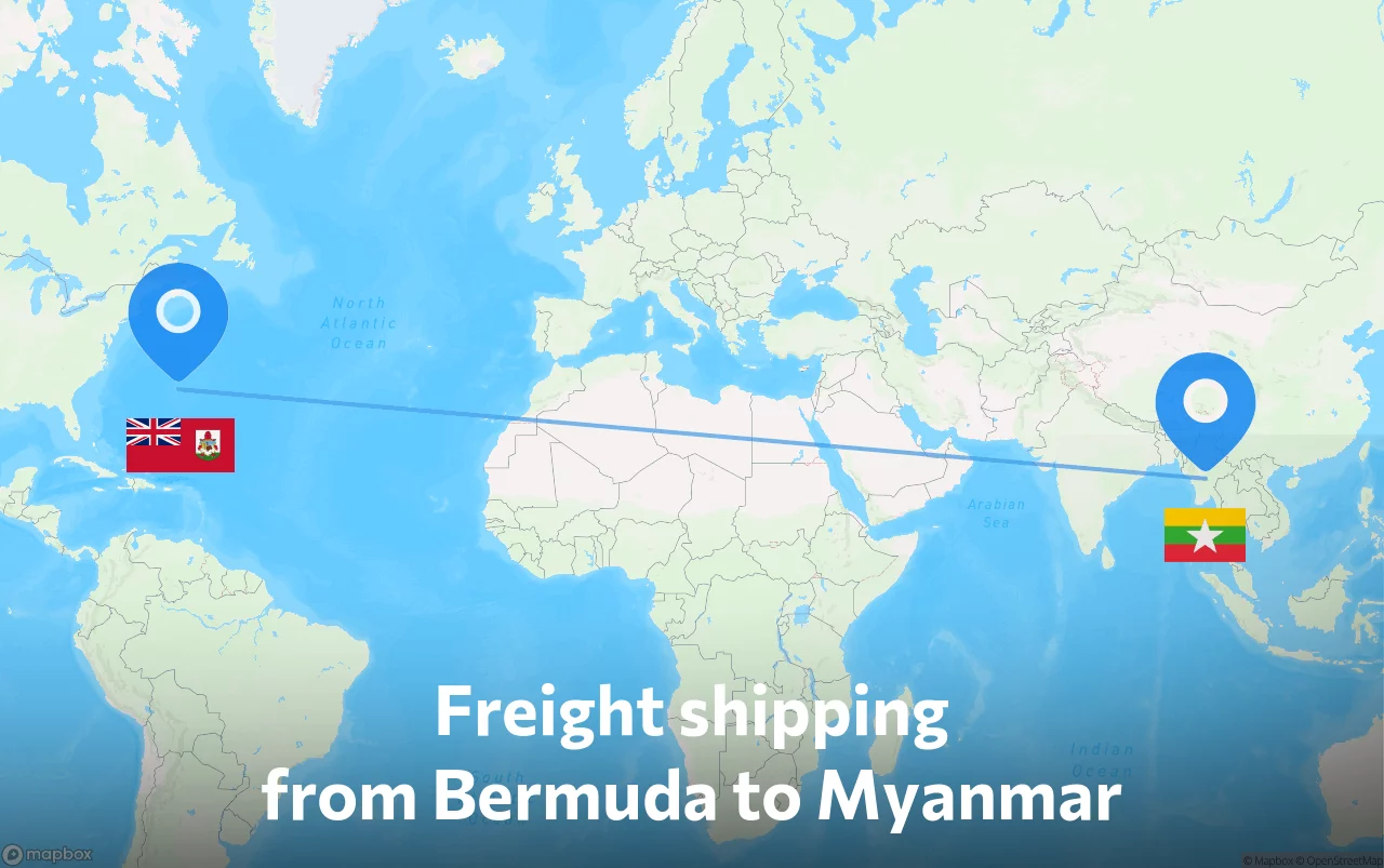 Shipping route from Bermuda to Myanmar