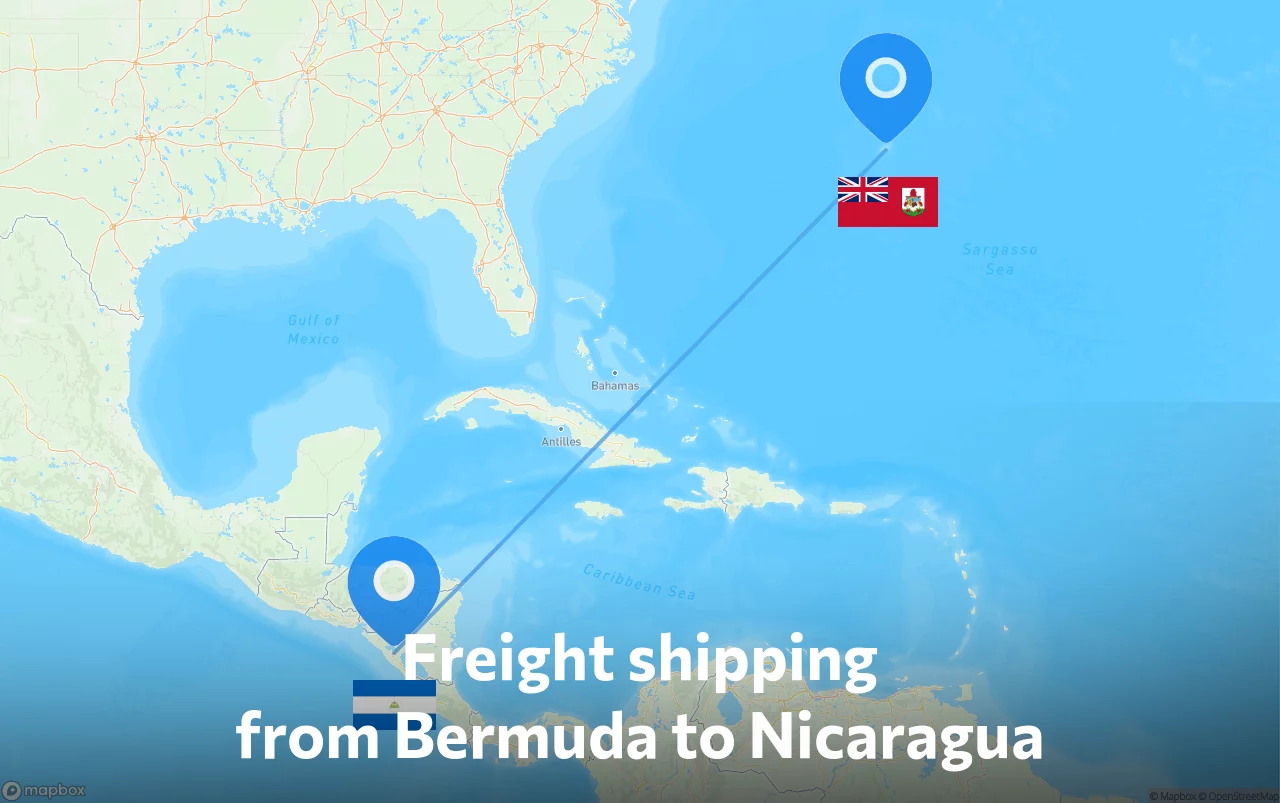 Shipping route from Bermuda to Nicaragua