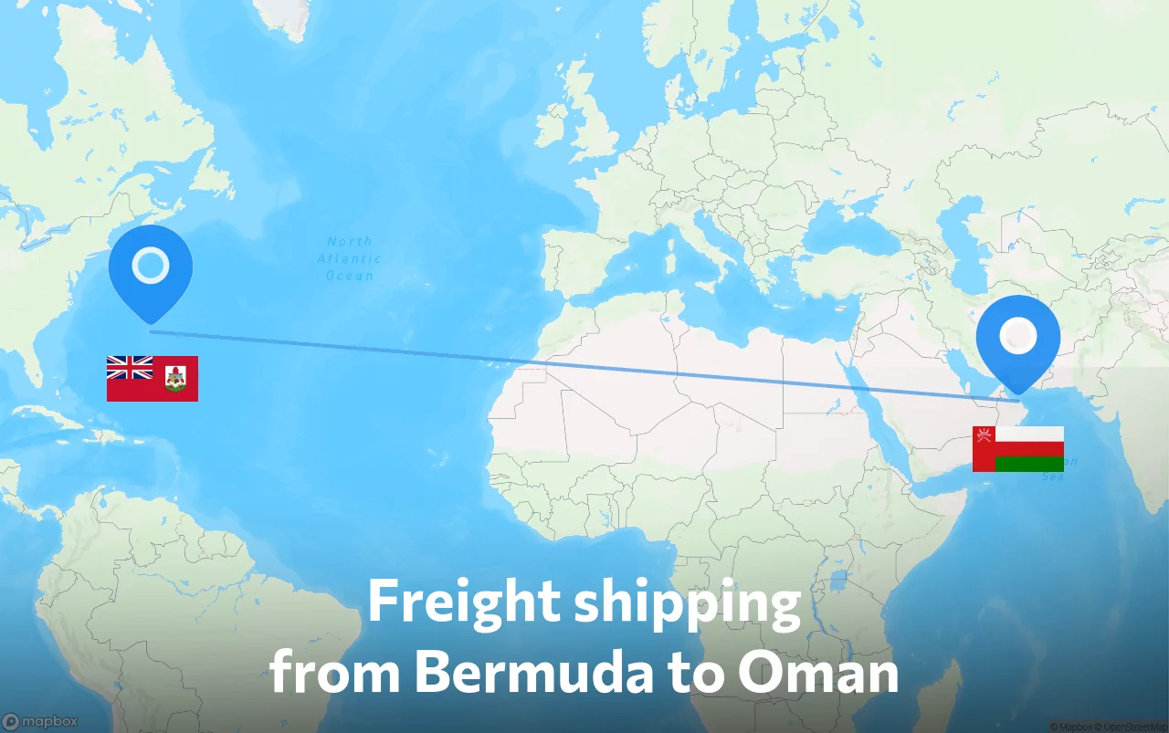 Shipping route from Bermuda to Oman