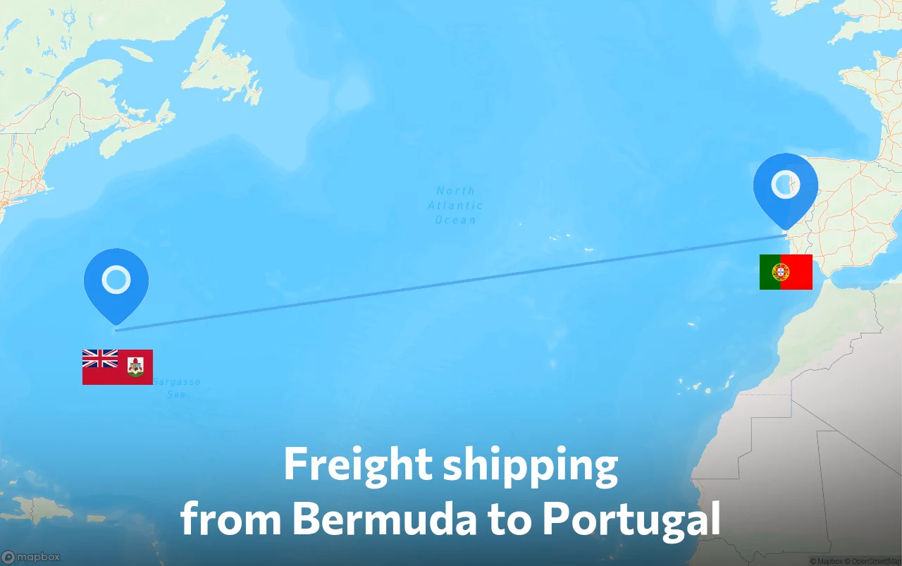 Shipping route from Bermuda to Portugal