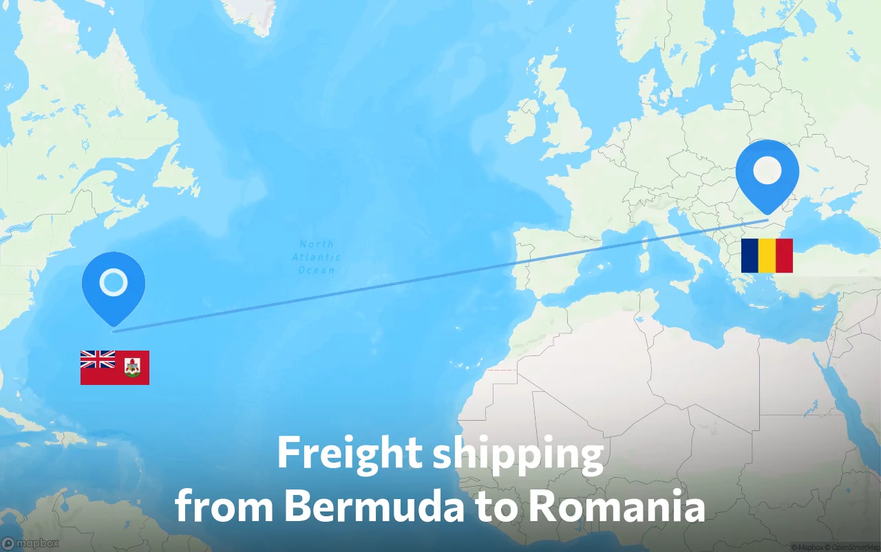 Shipping route from Bermuda to Romania