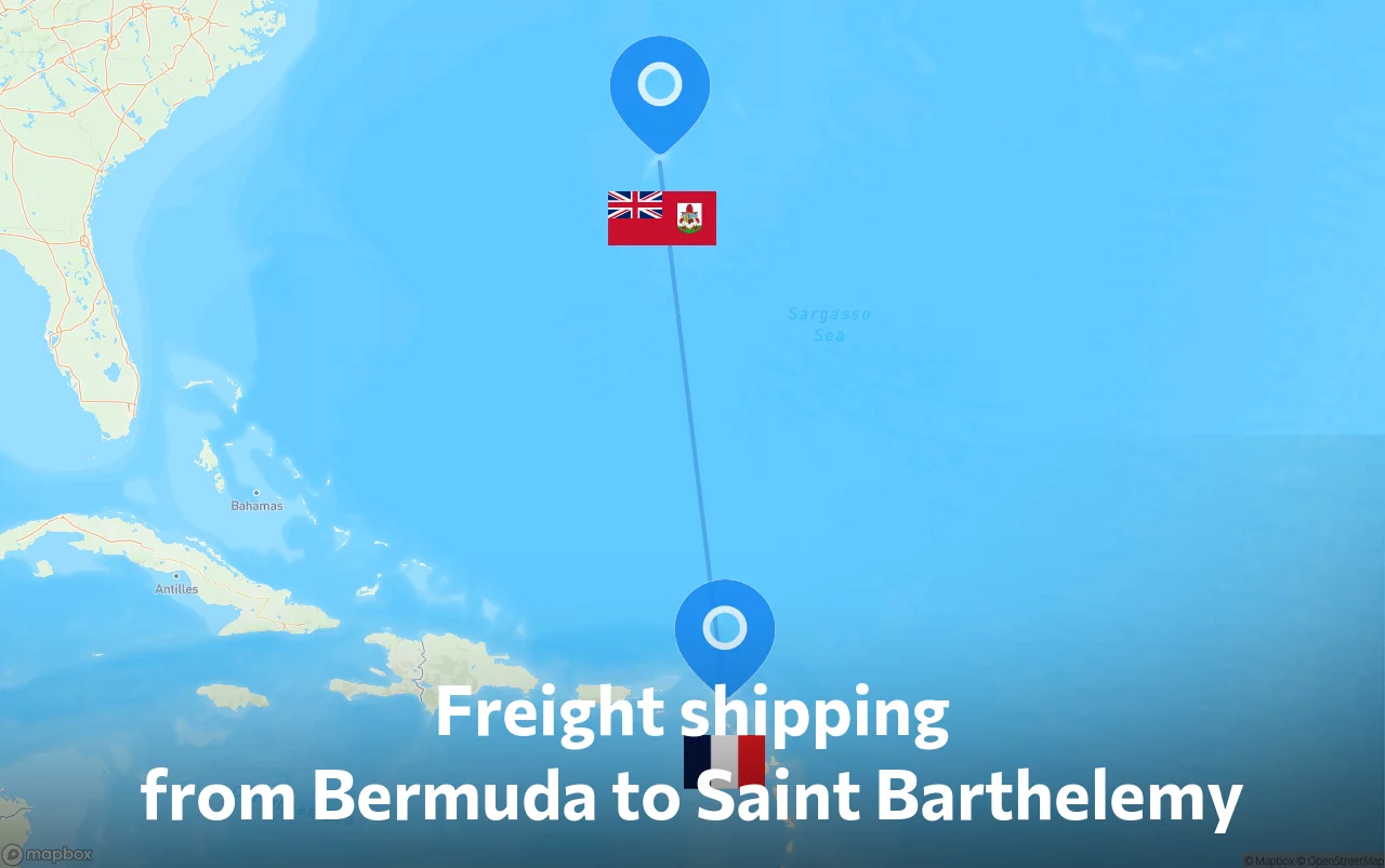 Shipping route from Bermuda to Saint Barthelemy
