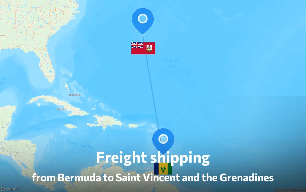 Shipping route from Bermuda to Saint Vincent and the Grenadines