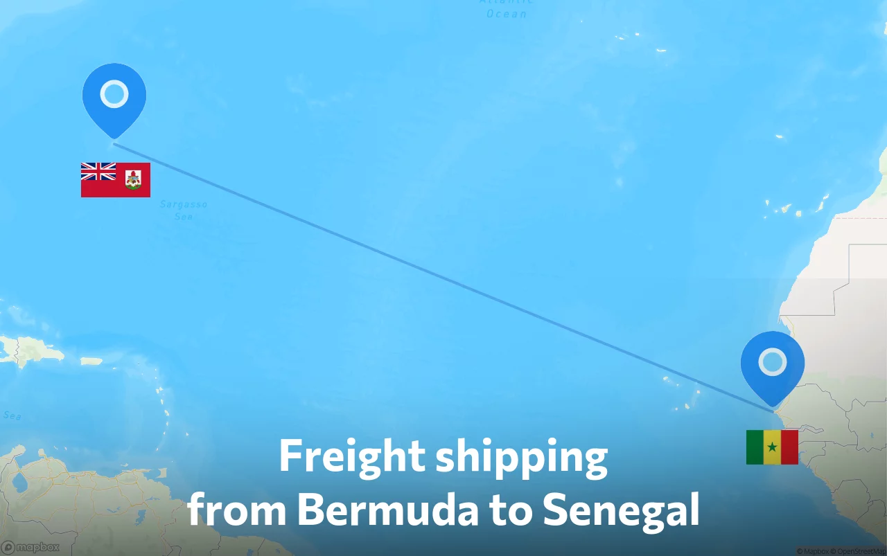 Shipping route from Bermuda to Senegal