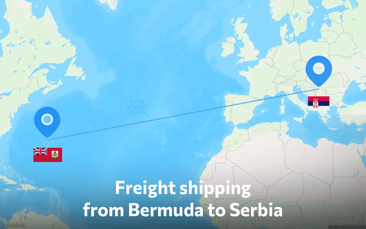 Shipping route from Bermuda to Serbia