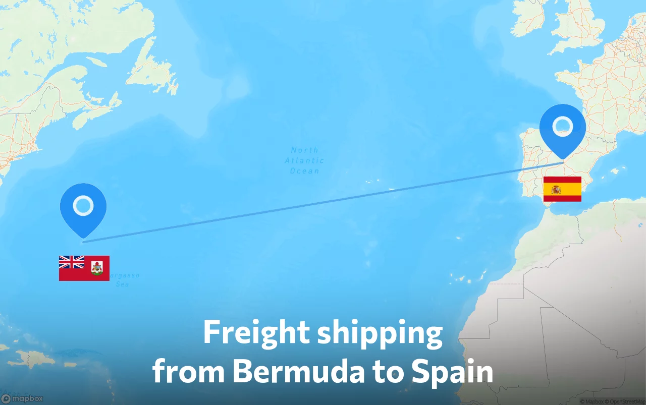 Shipping route from Bermuda to Spain