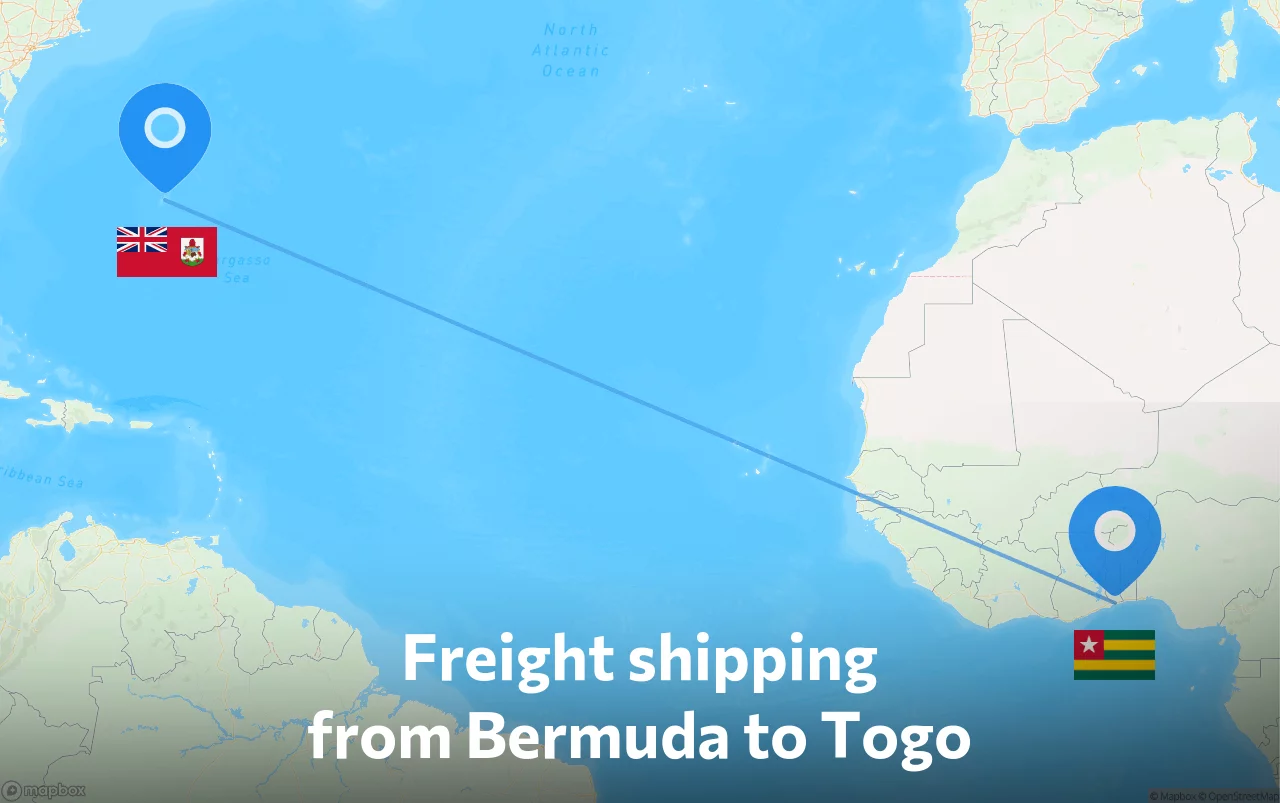 Shipping route from Bermuda to Togo