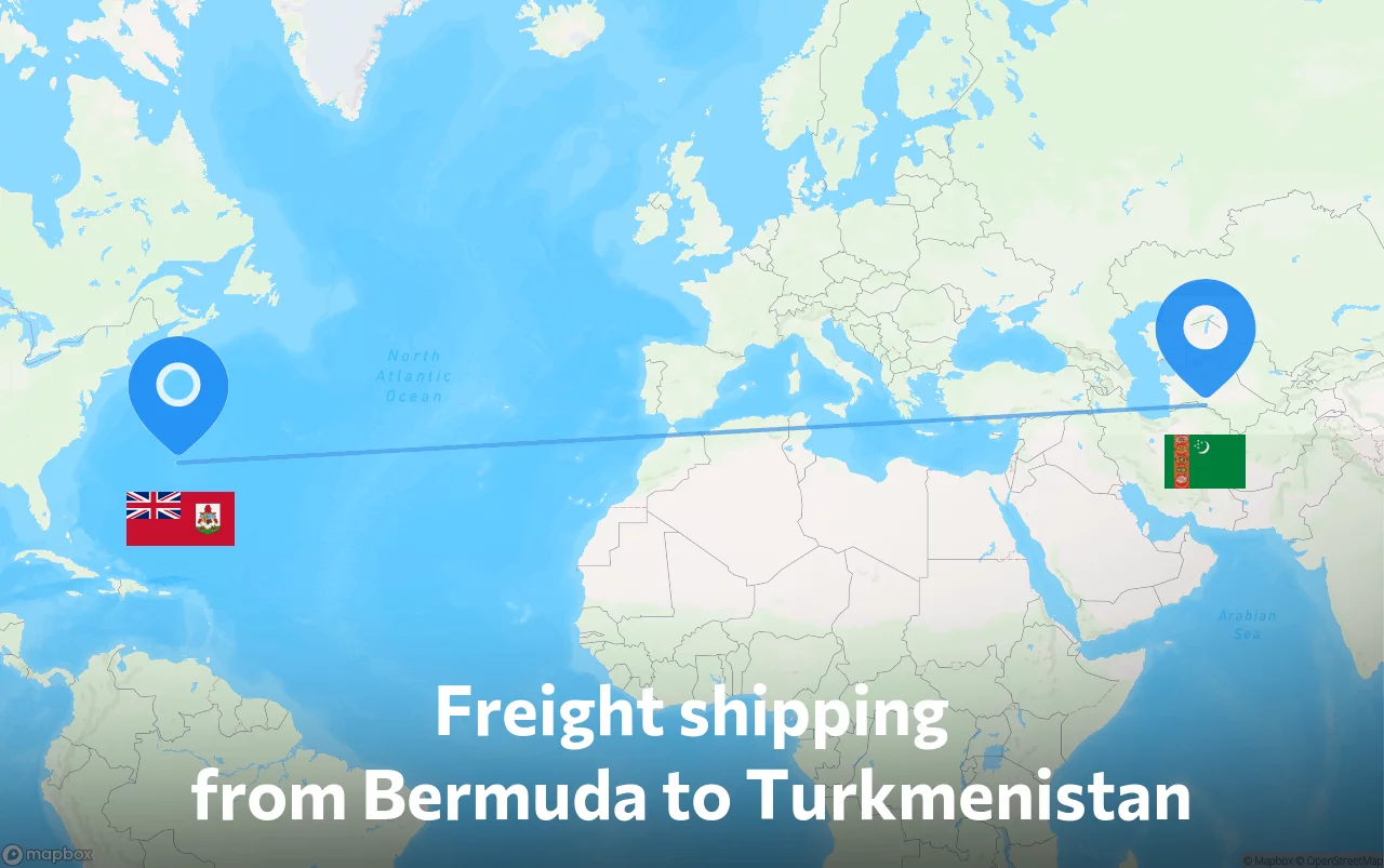 Shipping route from Bermuda to Turkmenistan