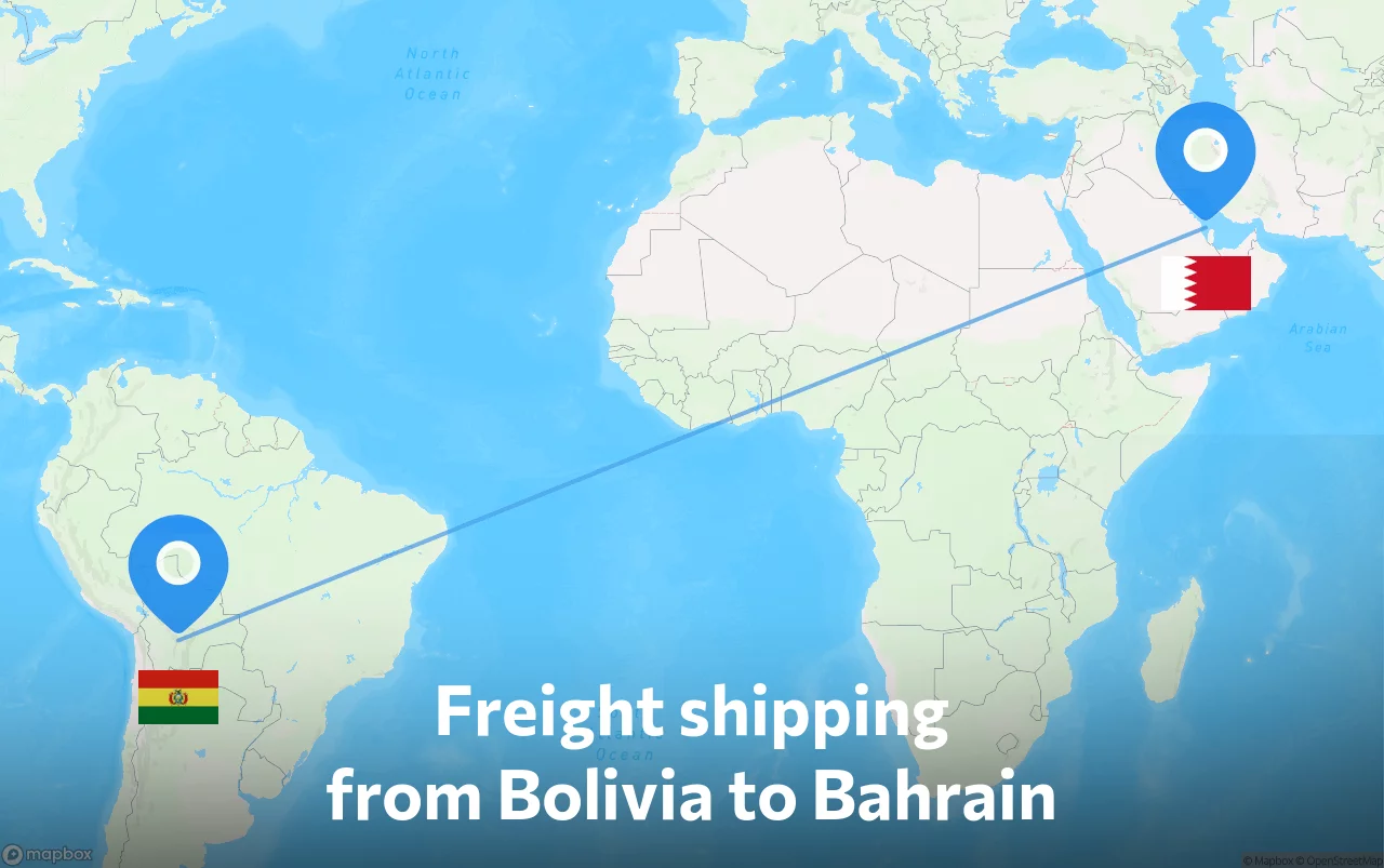 Shipping route from Bolivia to Bahrain