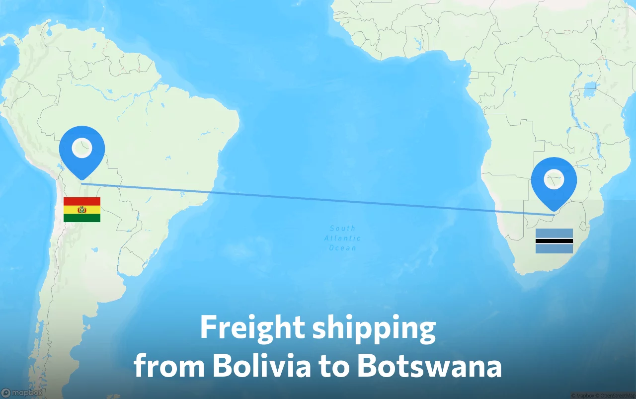 Shipping route from Bolivia to Botswana