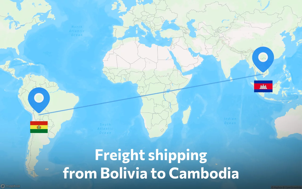 Shipping route from Bolivia to Cambodia