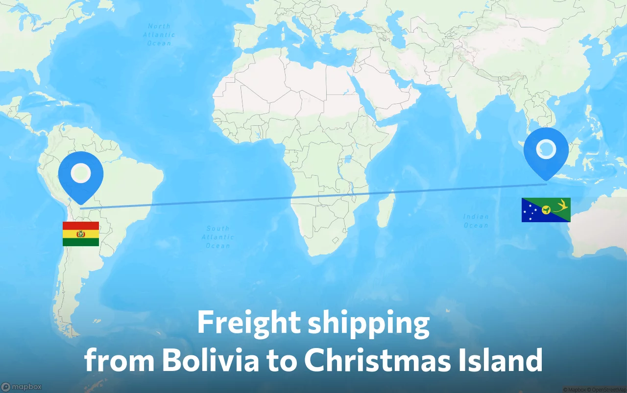 Shipping route from Bolivia to Christmas Island