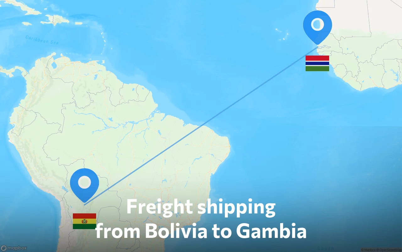 Shipping route from Bolivia to Gambia