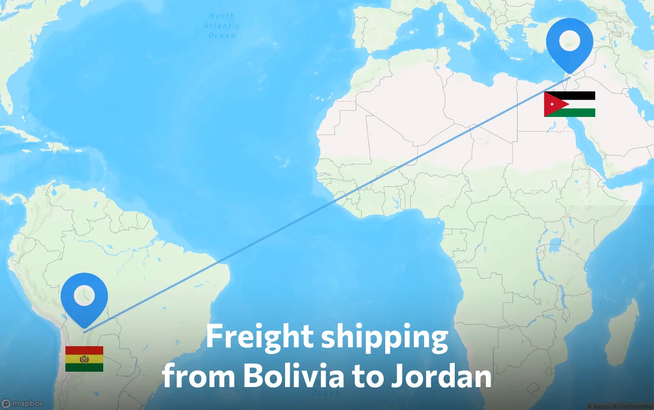Shipping route from Bolivia to Jordan