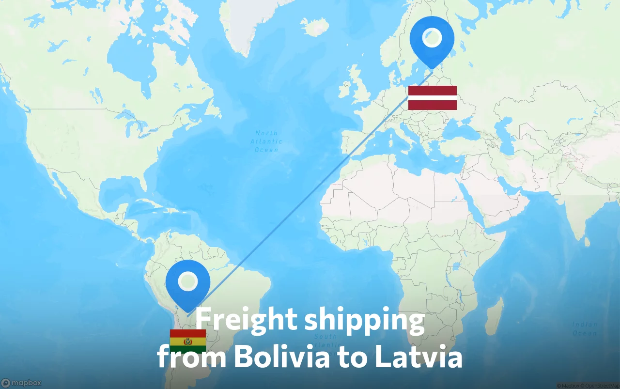 Shipping route from Bolivia to Latvia