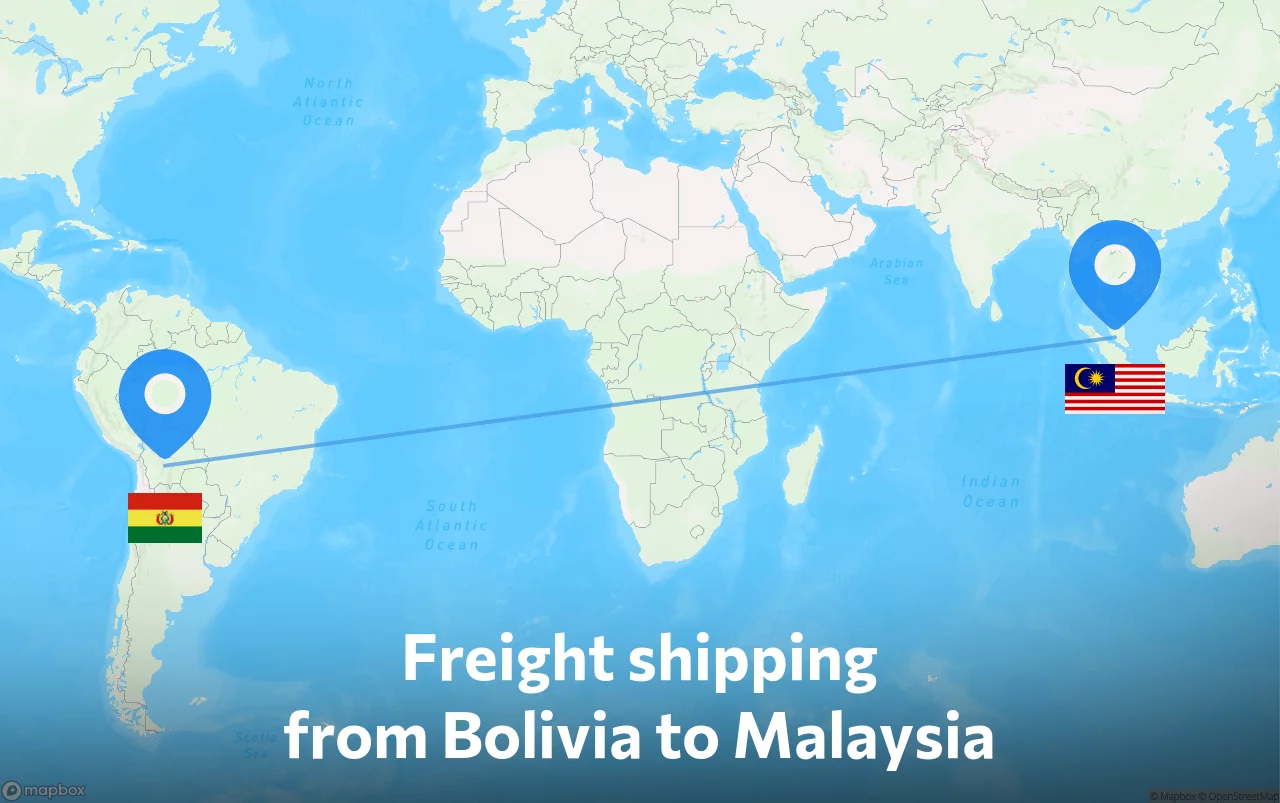 Shipping route from Bolivia to Malaysia