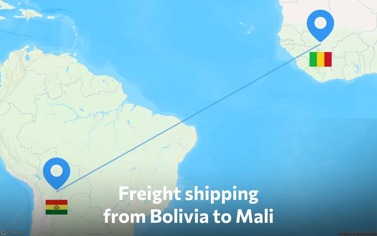 Shipping route from Bolivia to Mali