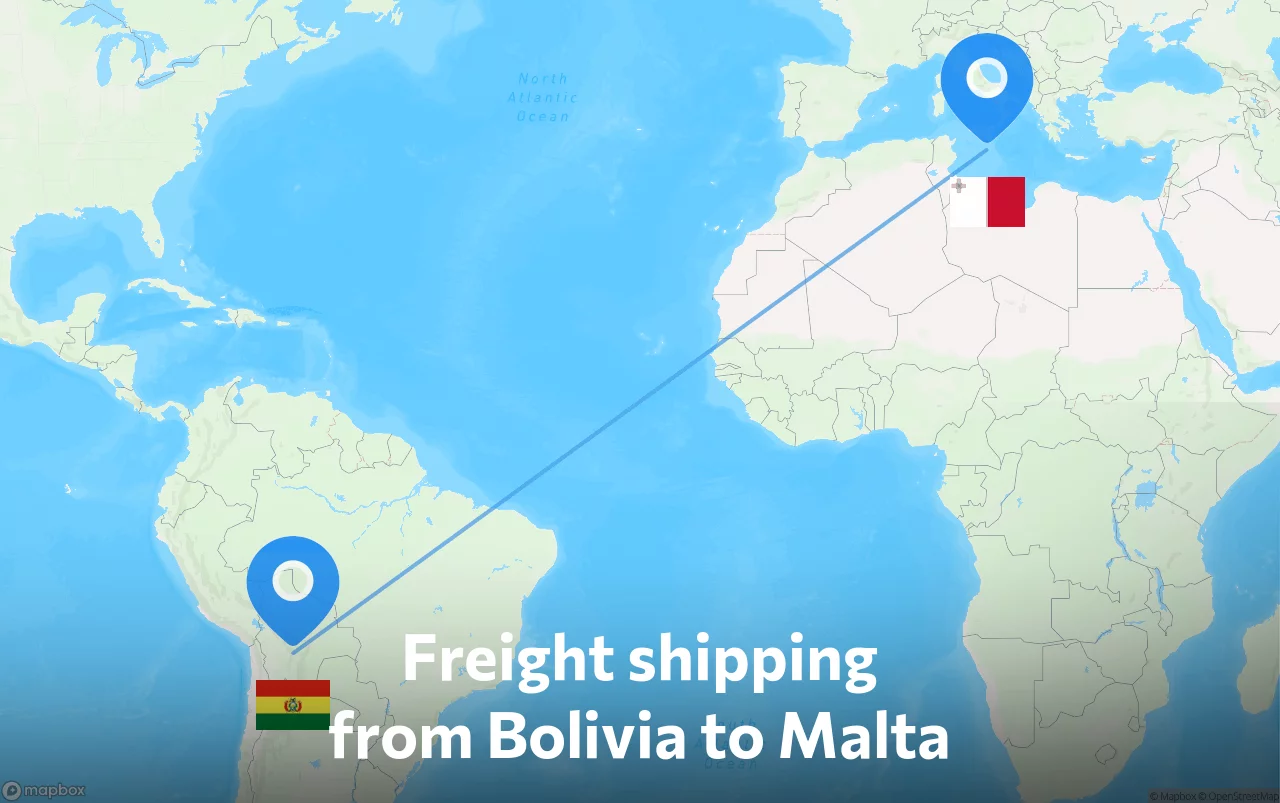 Shipping route from Bolivia to Malta