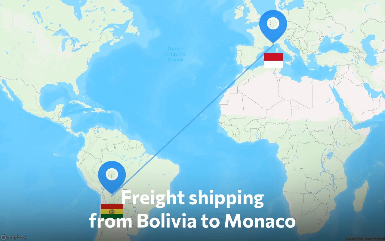 Shipping route from Bolivia to Monaco