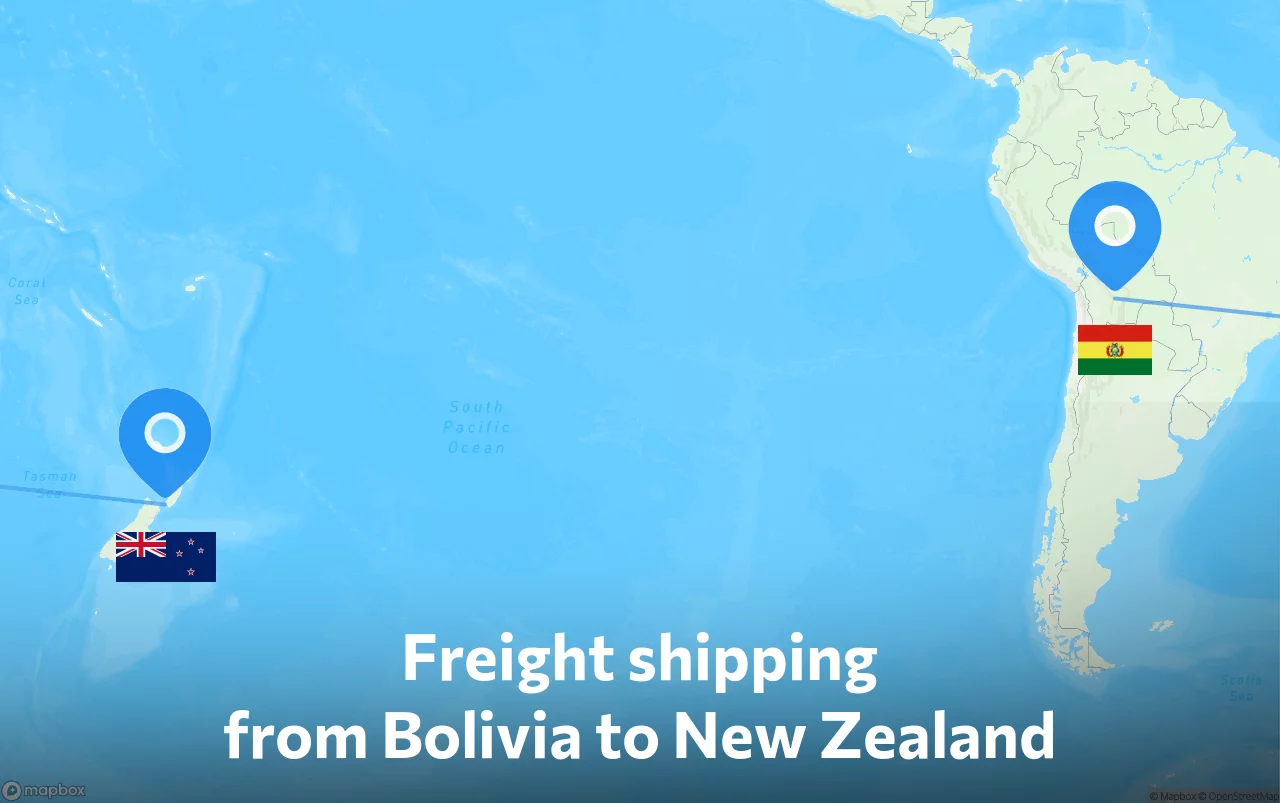 Shipping route from Bolivia to New Zealand